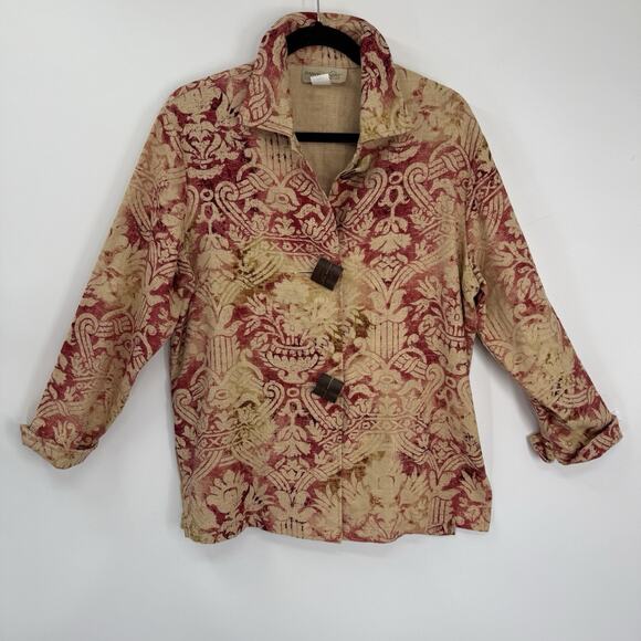 Painted Pony Linen Topper Jacket Boxy Small Boho Batik Print Big Button Artsy - Picture 8 of 10